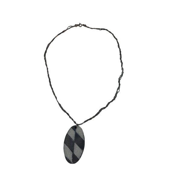 Vintage Sterling Silver Chain With Ceramic Pendant Necklace - Picture 1 of 8